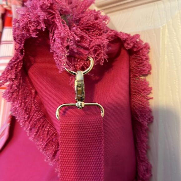 Pink Canvas Tote with Fringe and Scarf - Picture 3 of 9